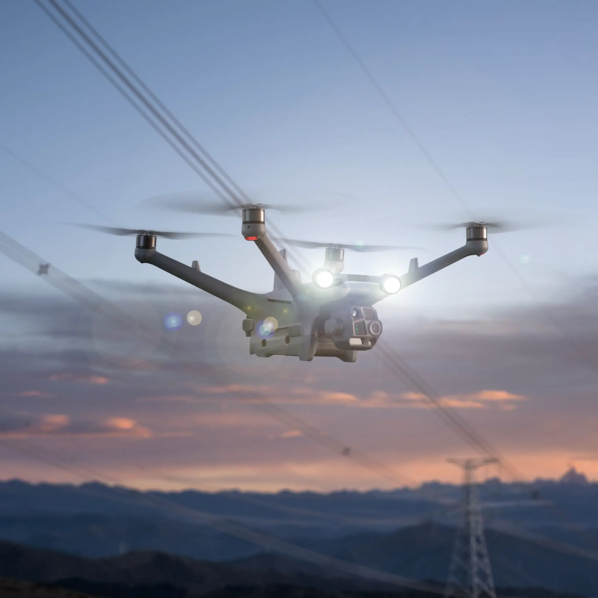 Dron automatizado DJI Matrice 4TD equipado con foco LED y altavoz