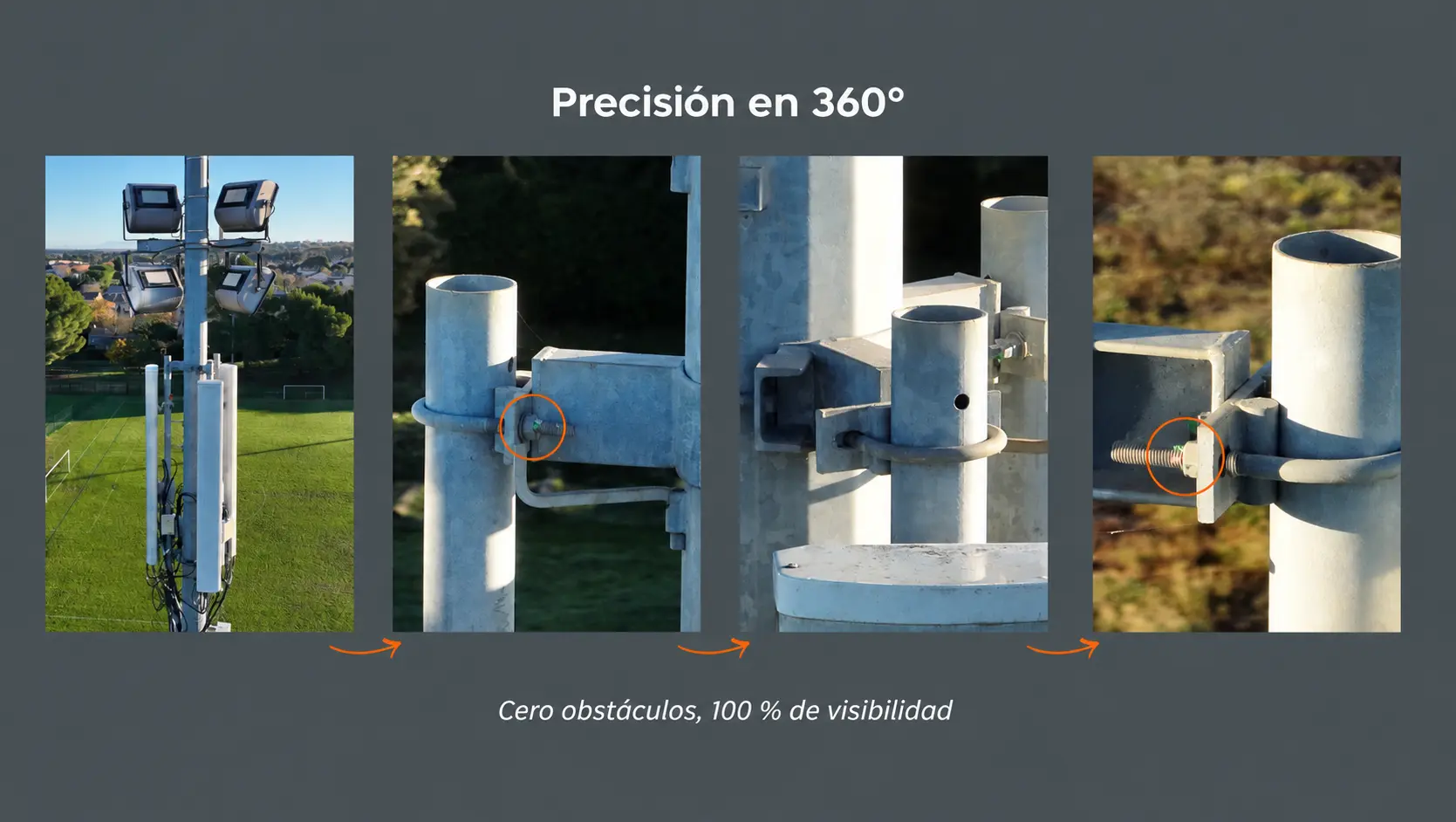 Inspección visual con dron de soportes y fijaciones en una infraestructura de telecomunicaciones