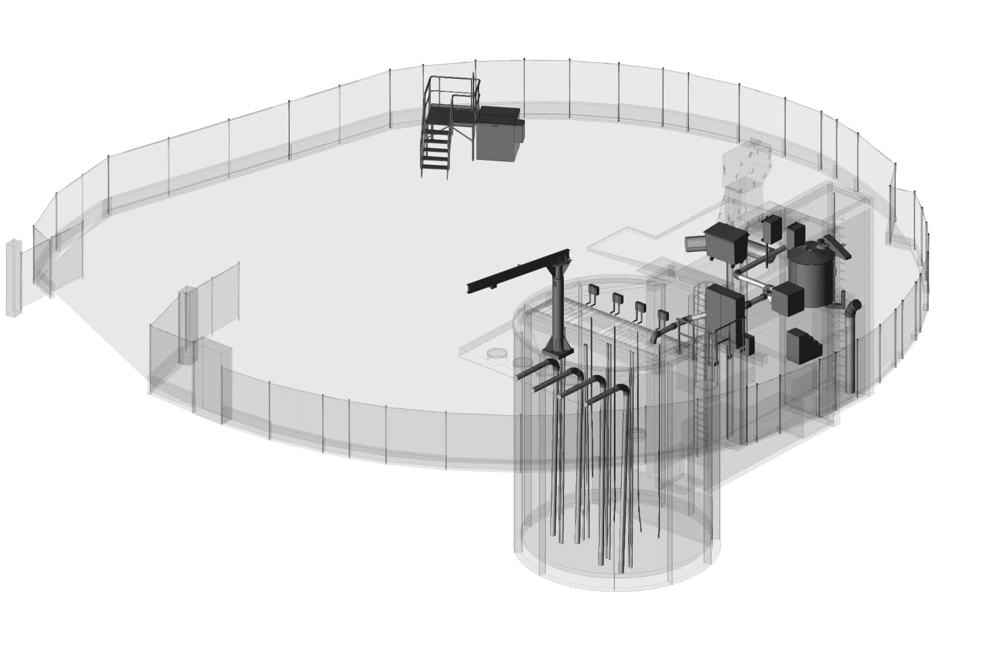 Modelo BIM 3D de una instalación industrial con estructura interior