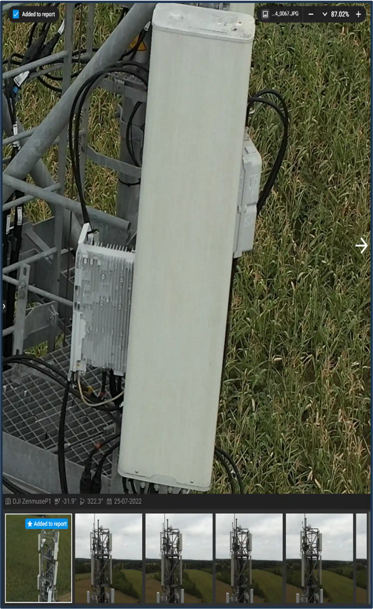 Revisión de imágenes de detalle obtenidas durante una inspección de telecomunicaciones