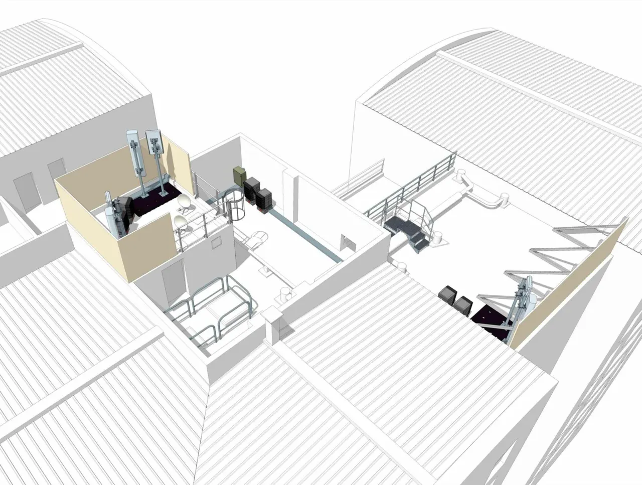 Simulación 3D de antenas y equipos en un emplazamiento de telecomunicaciones